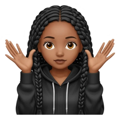African American dark skin girl with long black box braids wearing a black hoodie with hands together sticker