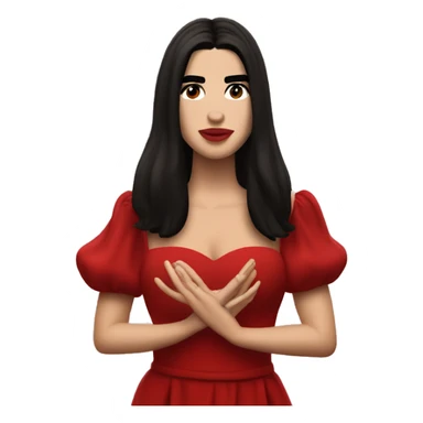 Dua Lipa with dark hair and a red dress while singing sticker