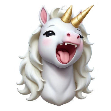 Cinematic Cute Yawning White Unicorn Portrait Emoji, Head tilted slightly with a dramatic, wide-open yawn, showcasing a softly elegant form with a gently cascading mane, a subtly glowing horn and sleepy, half-closed eyes, Simplified yet irresistibly adorable features, highly detailed, glowing with a soft, cozy magical glow, high shine, relaxed yet expressive, stylized with a dash of whimsical enchantment, soft glowing outline, capturing the essence of a drowsy yet affectionate white unicorn that appears ready to stretch and yawn its way out of the screen! sticker