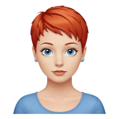 27 year old white woman, red hair, pixie cut, blue eyes sticker