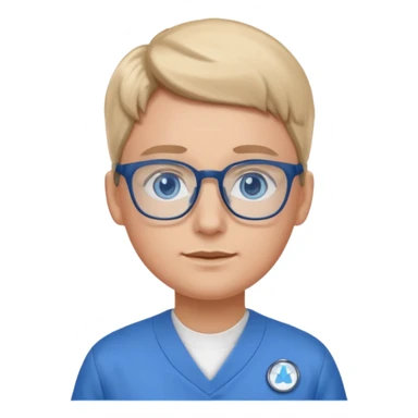 Generate from my photo blue eyes with glasses wearing care blue uniform sticker