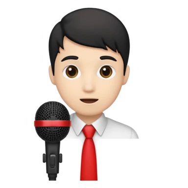 hand holding black stage microphone with red strip on bottom sticker