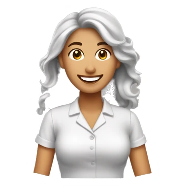 mujer trabajadora sonriente con piel morena clara ojos cafe y cabello ondulado cafe sticker