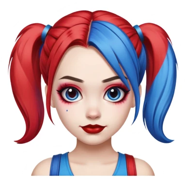 hair styled like Harley Quinn with red and blue pigtails sticker