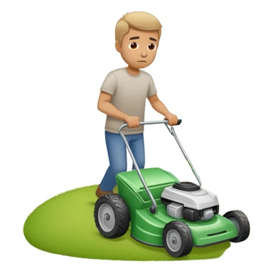 sad man with no kids pushing lawn mower sticker