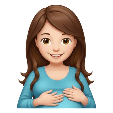 A pregnant woman with long brown hair and fair skin  smiling sticker
