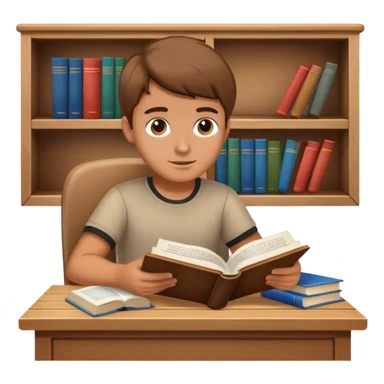 Student reading book at desk sticker
