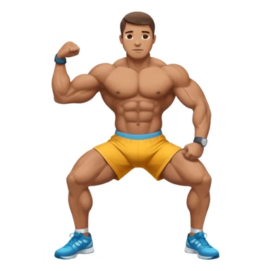A bodybuilder doing a side lunge and flexing his biceps his kneels more down sticker