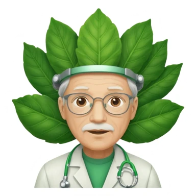 an scientist man wearing a large leaf headgear bye  sticker