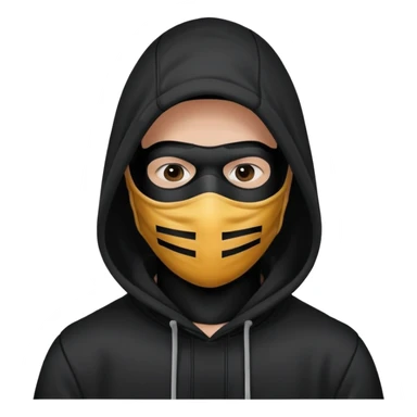 faceless man under black hoodie waring a black amsk that covers his whiole face sticker