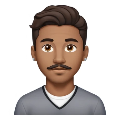 Young man with medium brown skin, mixed-race ethnicity, much longer wavy dark brown hair with a PERFECTLY CENTERED hair part that aligns EXACTLY with the middle of the face, mustache separated from goatee, medium brown eyes, very small diamond stud earrings in both ears, head only with absolutely no shoulders or torso sticker