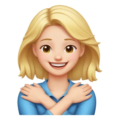 Girl laughing with crossed arms hold on to neck￼￼ sticker