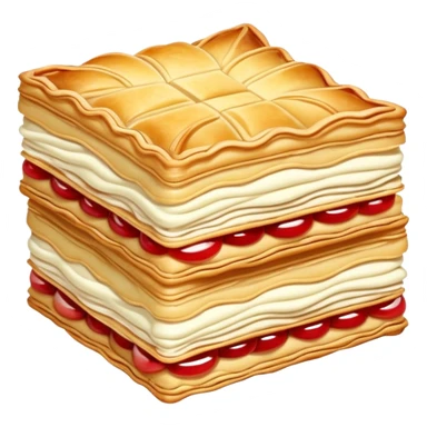 mille-feuille-cinematic-realistic-mille-feuille-dessert-emoji,-depicted-as-a-delicate-pastry-composed-of-two-crisp-layers-of-puff-pastry-with-a-rich-cream-filling,-rendered-with-intricate-textures-and-elegant,-soft-lighting. Please only show two layers sticker