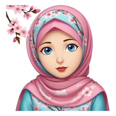 Turkish beautiful finish Konya girl blue eyes with cherry blossom floral hijab islamic dress and with yummy Drooling face on the table sticker