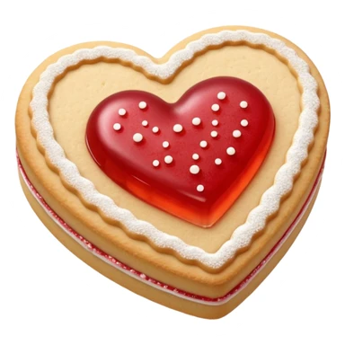 Realistic shortbread cookie in the shape of a heart with light red jelly middle filling and sprinkled powder sugar on top. sticker