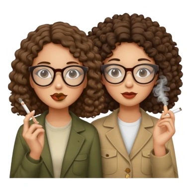 Two tan brunette girls, one with curly hair and glasses, the other with straight hair and no glasses, smoking weed sticker