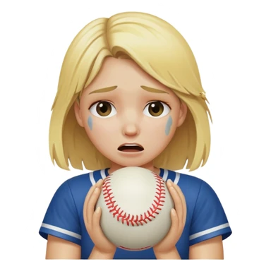 Blonde girl crying holding a softball  sticker
