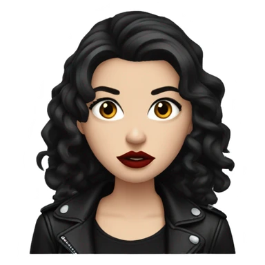 White girl, with long curly black hair, with red lipstick, black winged eyeliner, wearing black shirt and black leather jacket, rolling her eyes annoyed sticker