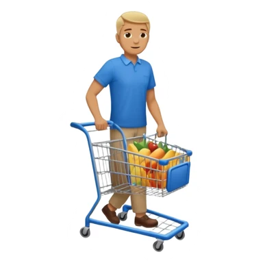 full body of a man pushing a shopping cart inside a supermarket sticker