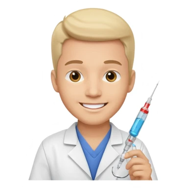 male nurse holding syringe sticker