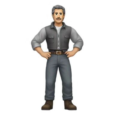 Don Krieg es un hombre alto, musculoso, con pelo corto gris y las patillas larga sticker