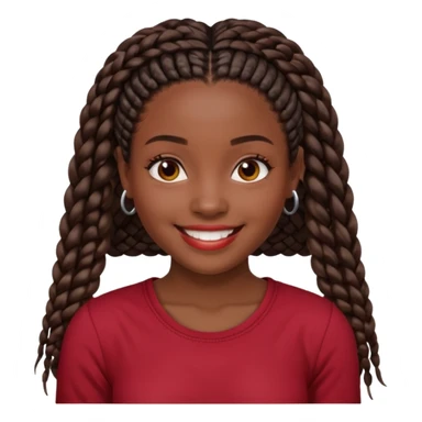Black girl with box braids and a dark red top sticker