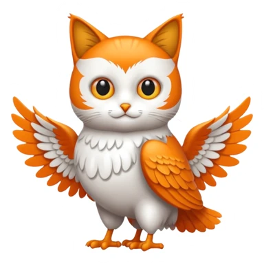 crea un gato con alas de búho con pelaje color naranja y blanco sticker