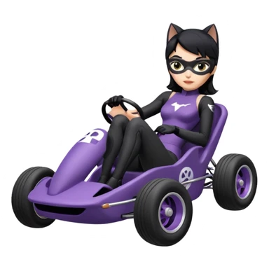 full size real-appearance road  racing sexy buxom CatWoman’s feminine midnight-colored tight outfit sixty’s tv show dark stealthy accurate sporty safe plush deluxe off-road pursuit drifting car jaguar (black hair,reclined and relaxed torso and shoulders back seating position) cross kart  sticker