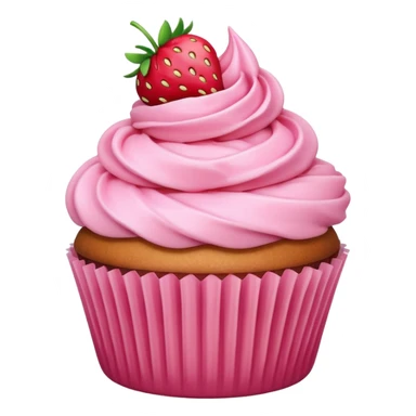 cupcake with pink icing and strawberry sticker
