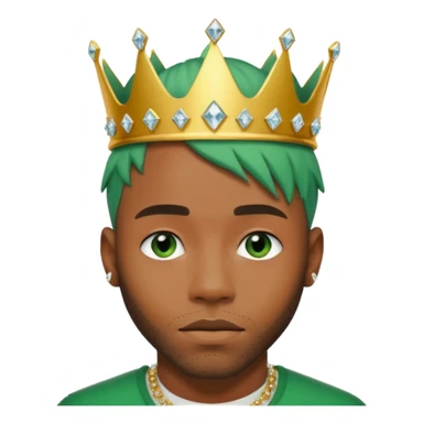 Frank Ocean with green hair wearing a diamond crown sticker