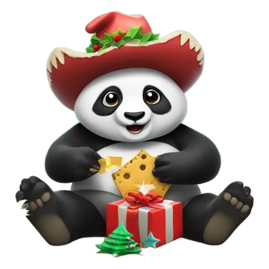 Panda wearing cowboy boots with a Christmas hat on, while sitting in a Christmas tree, holding a cracker, under the sea sticker