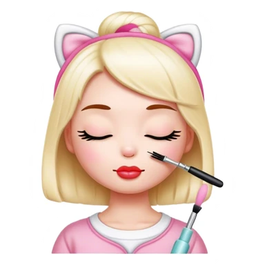 ￼ hello Kitty, with her eyes closed getting her eyelashes done with a spoolie  sticker