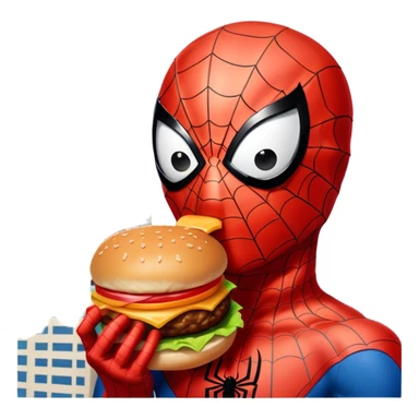 spider man eating burger with bulding glith sticker