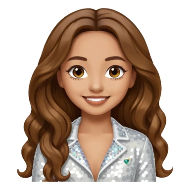 Jade Thirlwall from Little Mix with long brown hair, white sequin outfit sticker