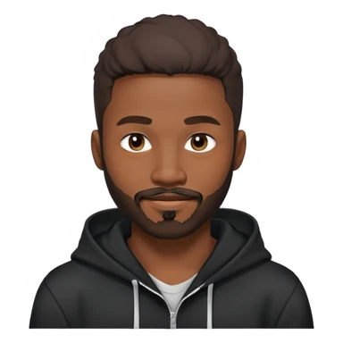 African yound man in his late 20s with a wink and  full short boxed beard and moutache , and a low cut hair, black hoody sticker
