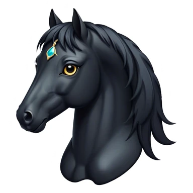 Cinematic Elegant Black Horse Portrait Emoji, Head held high with a serene, powerful gaze, showcasing a magnificent jet-black fur with a radiant, glossy finish, a flowing mane and tail, and piercing dark eyes exuding beauty and strength, Simplified yet majestically refined features, highly detailed, glowing with a soft, ethereal light, high shine, poised and breathtaking, stylized with an air of pure elegance, capturing the essence of a stunning and graceful steed, so beautiful it feels like it could gallop out of the screen with effortless charm! sticker