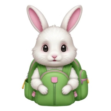 baby white rabbit wear green backpack sticker
