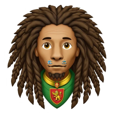 melancholic  Bob Marley with gigantic dread locks in form heraldic crest with ethiopian lion sticker