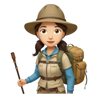 women, long dark brown hair in ponytail with wide brim hiking hat. Walking with backpack and trekking poles.  She is a pilgrim on the Camino Frances on her way to Santiago de Compostela sticker