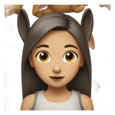 Brunette girl and brown light rabbit  With black spot and snout sticker