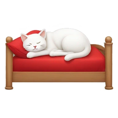 A cat sleeping in a red bed sticker