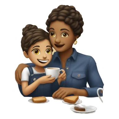 menina loira tomando café com sua filha morena sticker
