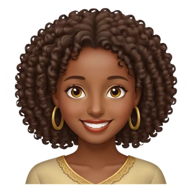 beautiful Ethiopian girl, smiling, curly hair, elegant look, high definition, precise details, iOS Apple style emoji sticker