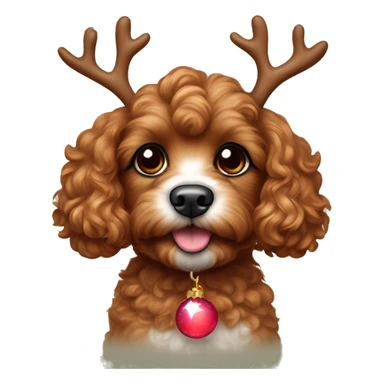 ruby brown toy cavoodle with a glowing red nose and reindeer ear headband on sticker