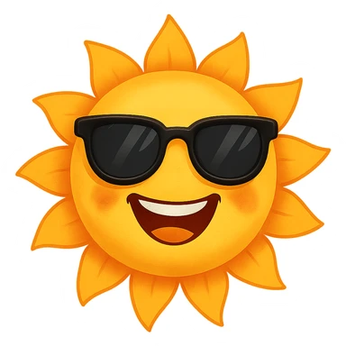 smiling sun with sunglasses, cheerful and bright, general style sticker