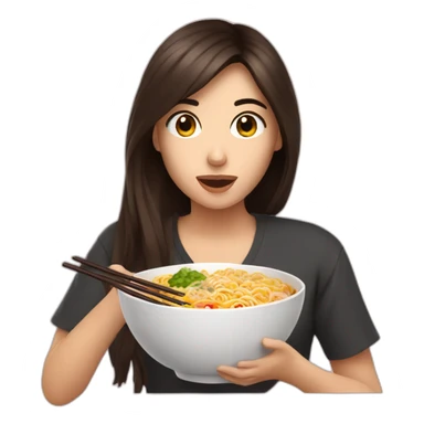 brunette eating ramen bowl sticker