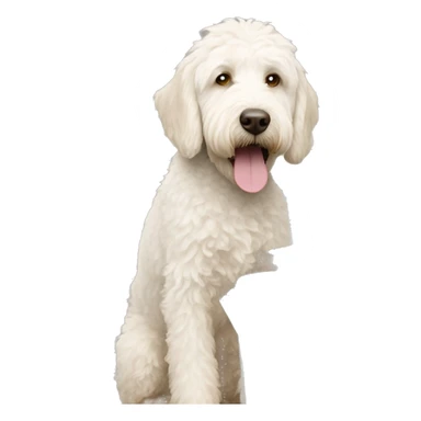 White labradoodle digging in kitchen garbage  can sticker