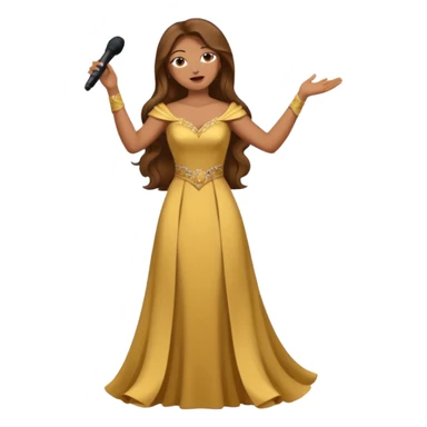 woman opera singer singing with long brown hair and golden dress and entire body sticker