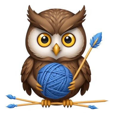 Owl holding blue yarn ball and knitting needles sticker