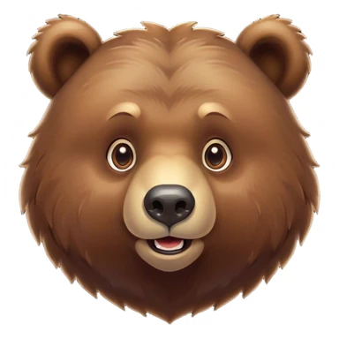 Cinematic Cute Grizzly Bear Portrait Emoji, Head tilted playfully and inquisitively, featuring a dense, rugged deep brown fur with a gentle, curious expression in round, sparkling eyes, Simplified yet irresistibly adorable features, highly detailed, glowing with a warm, friendly glow, high shine, affectionate and surprisingly gentle, stylized with a touch of wild whimsy, bright and endearing, soft glowing outline, capturing the essence of a mischievous yet loving bear, so playful it feels like it could amble out of the screen and into your arms! sticker